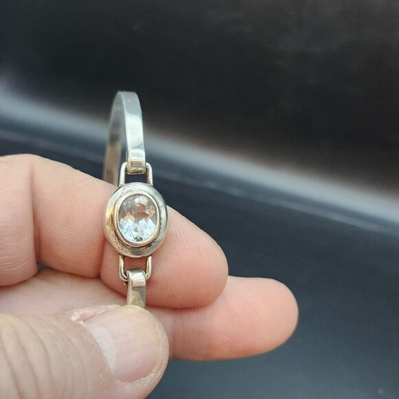 VTG Boma Sterling Silver Bracelet Bangle Clear Light Blue Stone Tested 925 USA - Picture 6 of 15